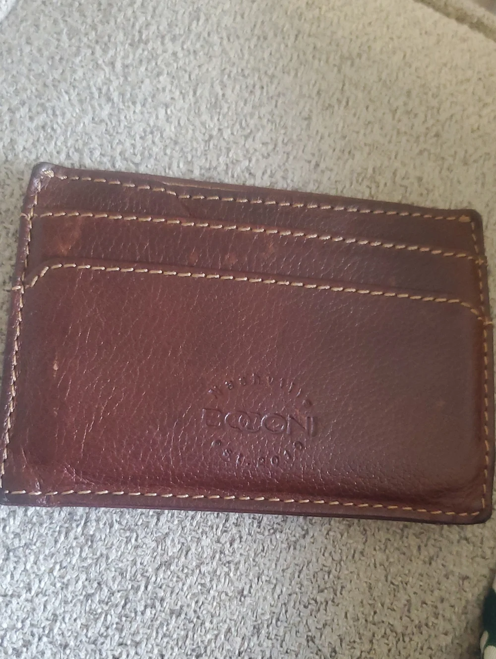 Boconi Brown Leather Card & ID Holder with Clear Window